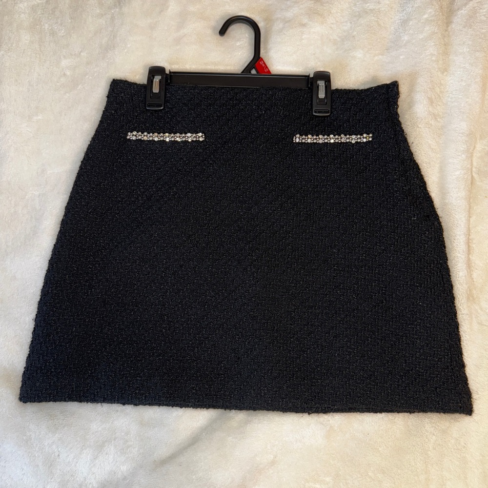H&M Black Tweed Skirt with Embellished Details